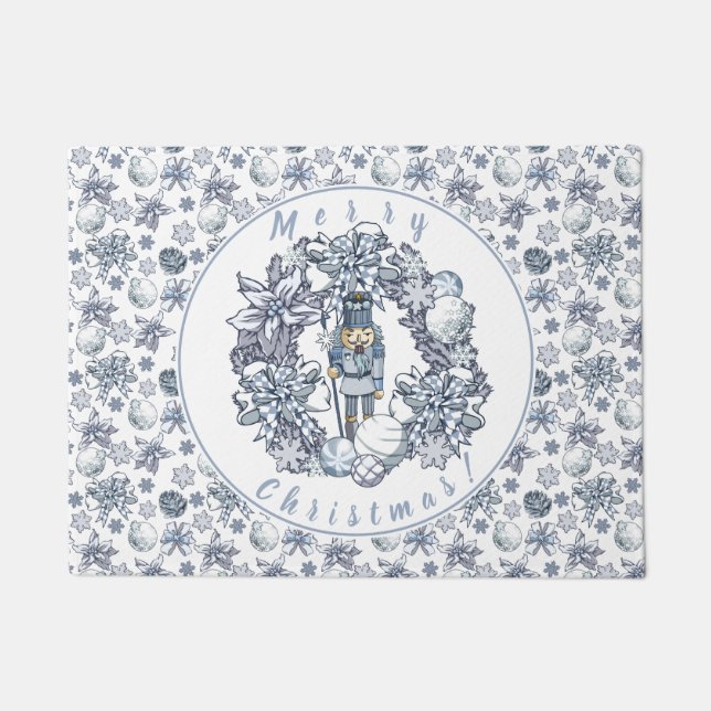 Weißes Weihnachtsnussknacker-Kranz Fußmatte (Vorderseite)