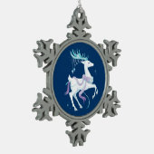 Weißes Weihnachtsren Schneeflocken Zinn-Ornament (Links)