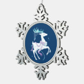 Weißes Weihnachtsren Schneeflocken Zinn-Ornament (Rechts)