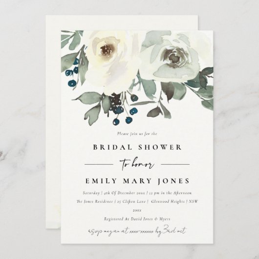 WEISSES, WEISSES BRAUTPARTY MIT WASSERFARBE EINLADUNG (Vorne/Hinten)