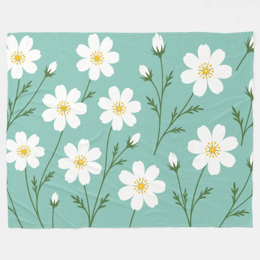 Weißes Wildblumen-Botanikmuster Fleecedecke (Vorderseite (Horizontal))