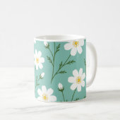 Weißes Wildblumen-Botanikmuster Kaffeetasse (VorderseiteRechts)