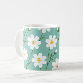 Weißes Wildblumen-Botanikmuster Kaffeetasse