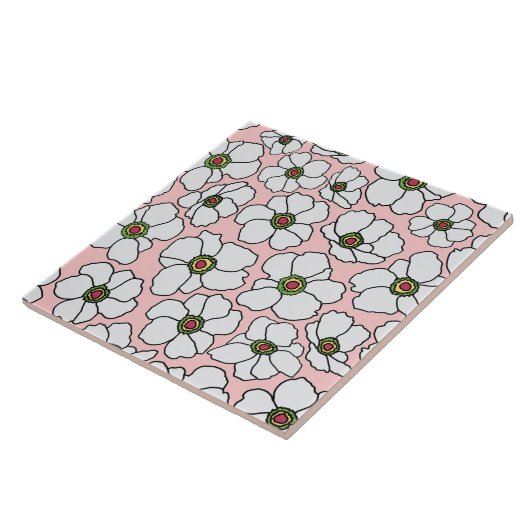 Weißes Wildblumendesign auf Rosa Fliese (Seite)