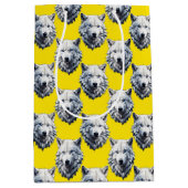 Weißes Wolfskopf-Musterdesign Gelb Mittlere Geschenktüte (Vorderseite)