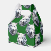 Weißes Wolfskopf-Musterdesign Grün Geschenkschachtel (Rückseite)