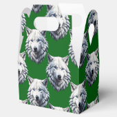 Weißes Wolfskopf-Musterdesign Grün Geschenkschachtel (Geöffnet)