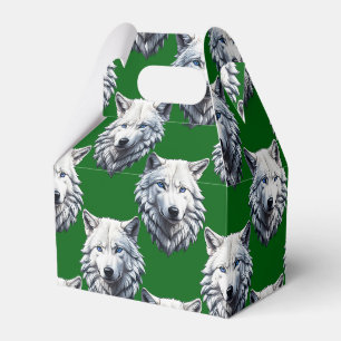 Weißes Wolfskopf-Musterdesign Grün Geschenkschachtel