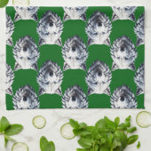 Weißes Wolfskopf-Musterdesign Grün Geschirrtuch (Gefaltet)