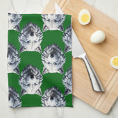 Weißes Wolfskopf-Musterdesign Grün Geschirrtuch (Viertel Falte)