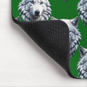 Weißes Wolfskopf-Musterdesign Grün Mousepad (Ecke)