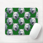 Weißes Wolfskopf-Musterdesign Grün Mousepad (Mit Mouse)