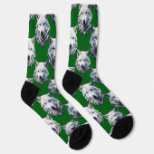 Weißes Wolfskopf-Musterdesign Grün Socken (Rechts)