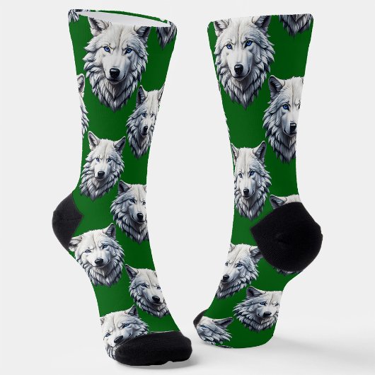 Weißes Wolfskopf-Musterdesign Grün Socken