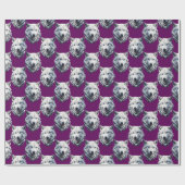 Weißes Wolfskopf-Musterdesign Lila Geschenkpapier (Flach)
