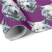 Weißes Wolfskopf-Musterdesign Lila Geschenkpapier (Rolleneckpunkt)