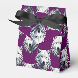 Weißes Wolfskopf-Musterdesign Lila Geschenkschachtel
