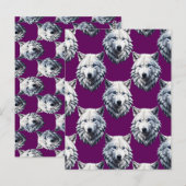 Weißes Wolfskopf-Musterdesign Lila Postkarte (Vorne/Hinten)