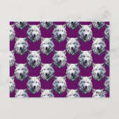 Weißes Wolfskopf-Musterdesign Lila Postkarte (Rückseite)