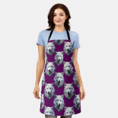 Weißes Wolfskopf-Musterdesign Lila Schürze (Getragen)