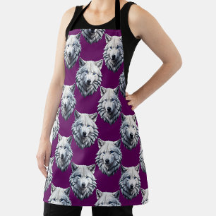 Weißes Wolfskopf-Musterdesign Lila Schürze