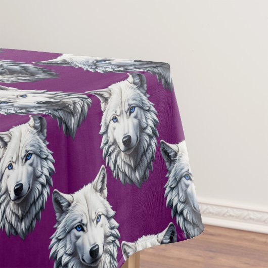 Weißes Wolfskopf-Musterdesign Lila Tischdecke