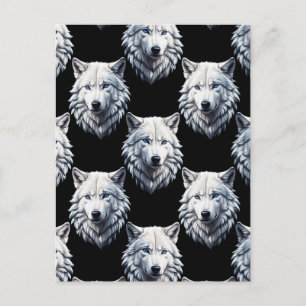 Weißes Wolfskopf-Musterdesign  Postkarte