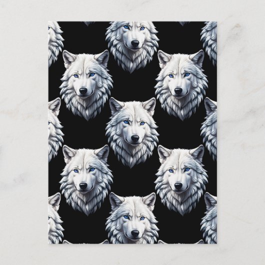 Weißes Wolfskopf-Musterdesign Postkarte (Vorderseite)