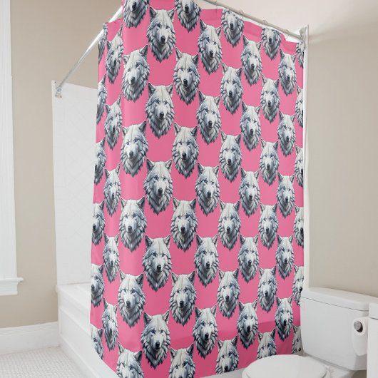 Weißes Wolfskopf-Musterdesign Rosa Duschvorhang
