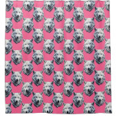 Weißes Wolfskopf-Musterdesign Rosa Duschvorhang (Vorderseite)