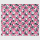 Weißes Wolfskopf-Musterdesign Rosa Geschenkpapier (Flach)