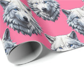 Weißes Wolfskopf-Musterdesign Rosa Geschenkpapier (Rolleneckpunkt)