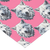Weißes Wolfskopf-Musterdesign Rosa Kurzer Tischläufer (Ecke)