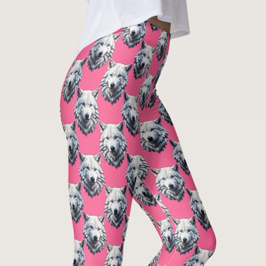 Weißes Wolfskopf-Musterdesign Rosa  Leggings