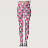 Weißes Wolfskopf-Musterdesign Rosa  Leggings (Vorderseite)