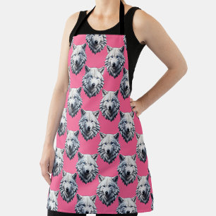 Weißes Wolfskopf-Musterdesign Rosa Schürze