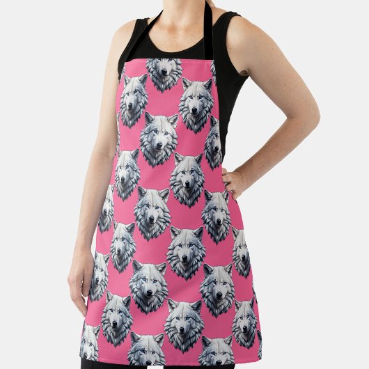 Weißes Wolfskopf-Musterdesign Rosa  Schürze