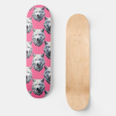 Weißes Wolfskopf-Musterdesign Rosa Skateboard (Vorderseite)