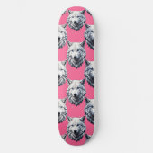Weißes Wolfskopf-Musterdesign Rosa Skateboard (Vorderseite)