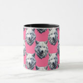 Weißes Wolfskopf-Musterdesign Rosa Tasse (Zentrum)