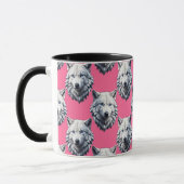 Weißes Wolfskopf-Musterdesign Rosa Tasse (Links)
