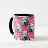 Weißes Wolfskopf-Musterdesign Rosa Tasse (Vorderseite Links)