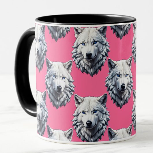 Weißes Wolfskopf-Musterdesign Rosa Tasse
