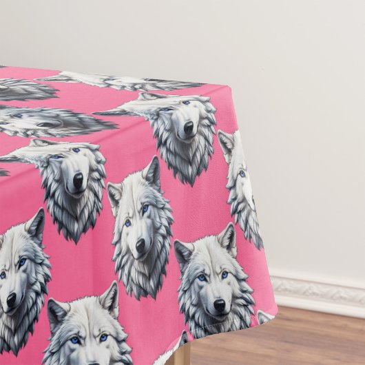 Weißes Wolfskopf-Musterdesign Rosa Tischdecke