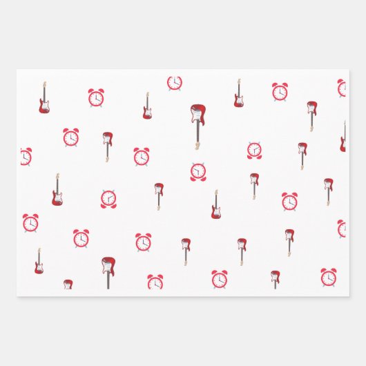 Weißes Wrapping Sheet WIth Gitarre und Uhr Geschenkpapier Set (Vorderseite 2)