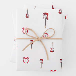 Weißes Wrapping Sheet WIth Gitarre und Uhr Geschenkpapier Set