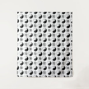 Weißes Yinyang-Symbol chinesisches Muster Wandteppich