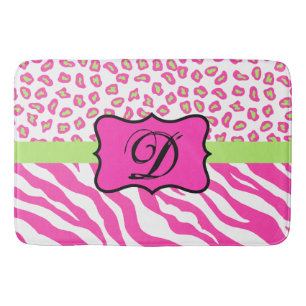 Weißes Zebra-Leopard-Monogramm Badematte