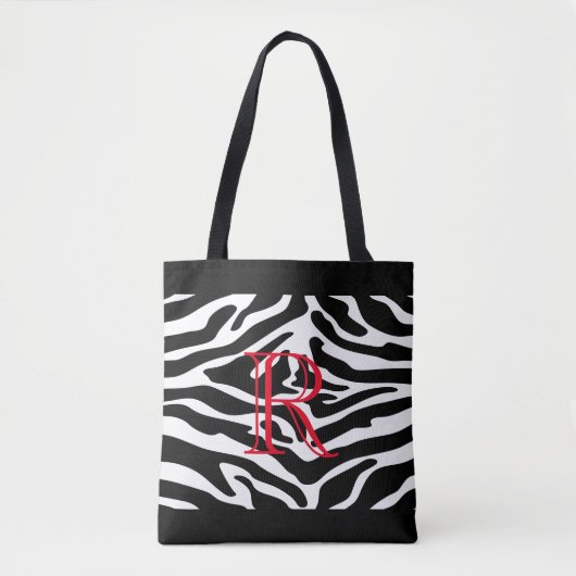 Weißes Zebra-Muster über jede Farbe mit Monogramm Tasche (Vorderseite)