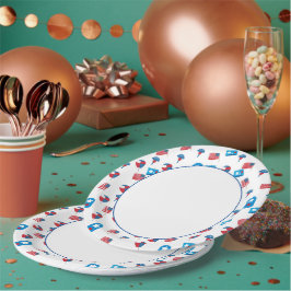 Weißes Zentrum mit blauer Grenze und Patriotischem Pappteller